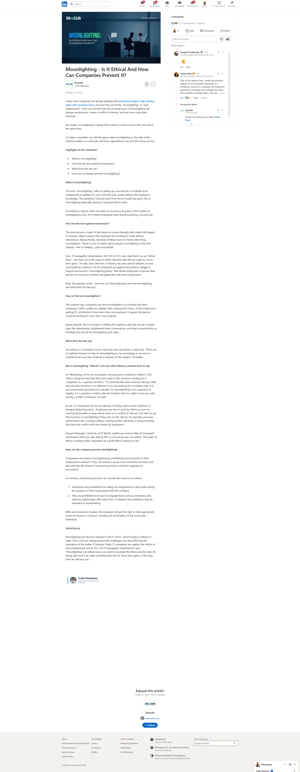 li newsletter moonlighting